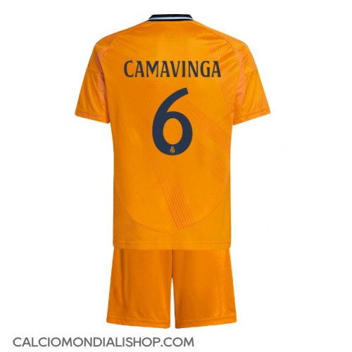 Maglie da calcio Real Madrid Eduardo Camavinga #6 Seconda Maglia Bambino 2024-25 Manica Corta (+ Pantaloni corti)